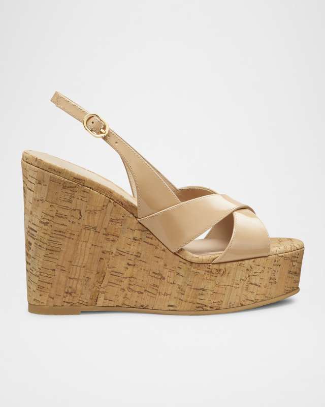 Dayna Patent Crisscross Wedge Platform Sandals